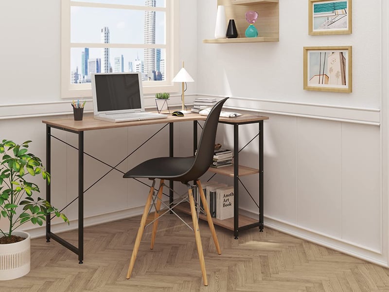 Bureau Informatique 120x60x150 Cm - Avec Étagère Et Prise USB - Bureau PC Bois Et Acier - Beige