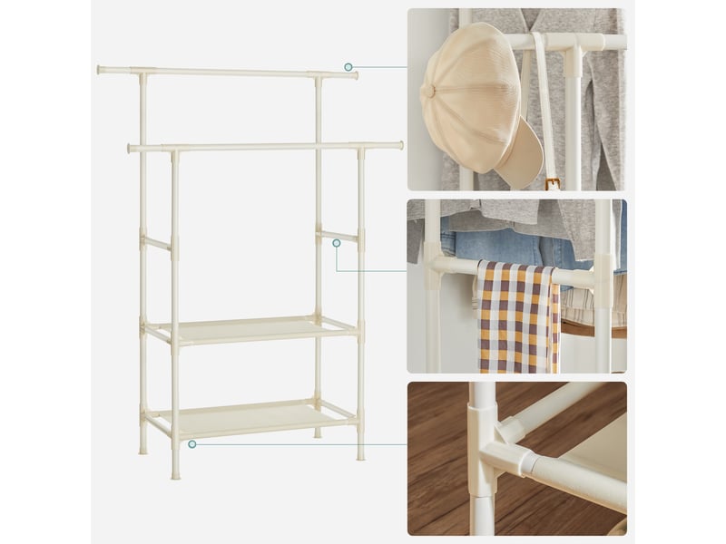 Lot De 2 Portants à Vêtements Double Barre SONGMICS – Étagères 2 Niveaux, Charge 70 Kg, Blanc – Penderie Chambre, Couloir