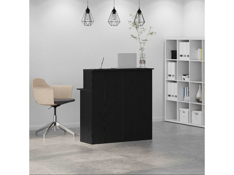 Bureau De Réception Noir 100x50x103.5 Cm - Bois D'Ingénierie - Meuble De Bureau Avec Étagère Basse - 9