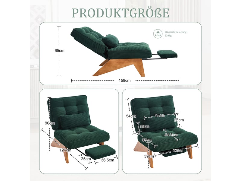 Sweiko Fauteuil à Bascule coloré avec Repose-Pieds (49 x 38 x 37 cm) et Coussin Lombaire Qui Peut Supporter jusqu'à 250 Livres, Cadre Robuste en Bois d'hévéa (Couleur