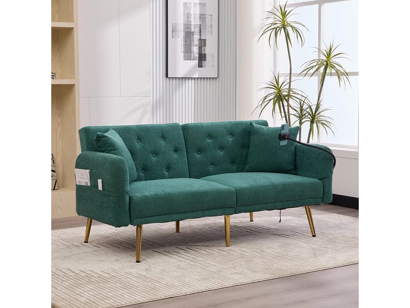 Canapé 2 Places Convertible Avec Dossier Réglable – Design Nuage, Bleu-gris, Fonction Lit