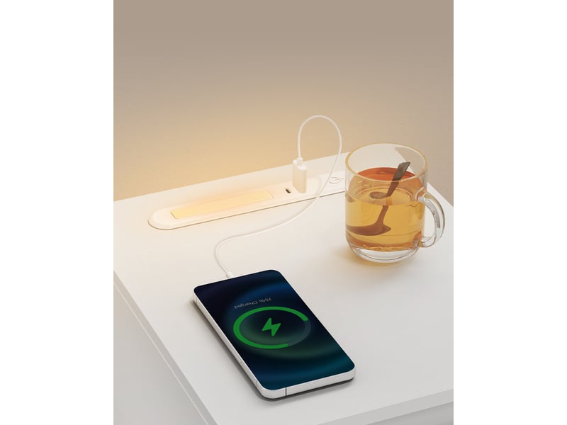 Table De Chevet Mobile Avec Roulettes - 25 Cm De Large, 2 Tiroirs, 2 Prises AC + 2 USB, LED RGB - Pour Chambre, Salon, Espaces étroits - 6