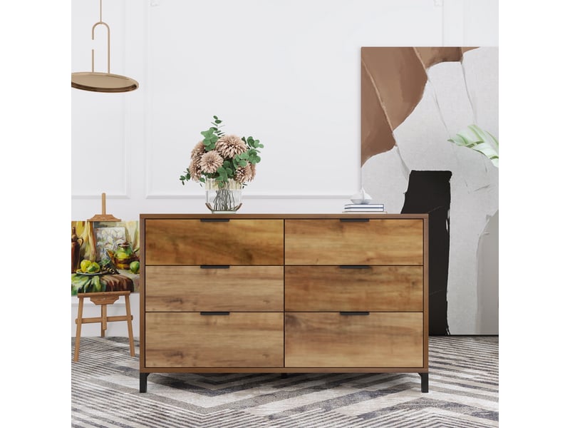 Commode 6 Tiroirs 140 Cm - Meuble De Rangement Chambre Adulte (Neuf)
