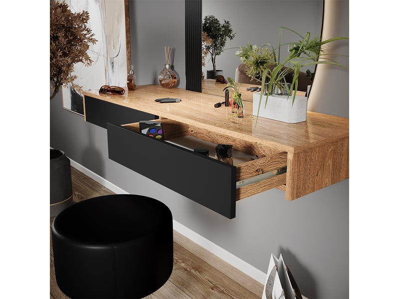 Vicco coiffeuse, noir, 120cm avec éclairage et tabouret - Conforama