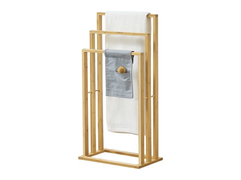 Porte-serviette Circulaire En Bambou Avec Fixation Cuir Synthétique - Diamètre 21 Cm - Fixation Adhésive Sans Perçage - Vert Olive