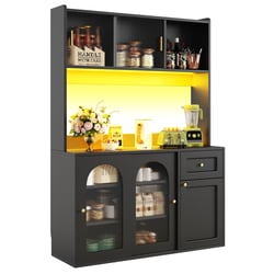 Buffet De Rangement Cuisine/Salle à Manger 120x35x167 Cm – Portes Coulissantes Vitrées, Éclairage LED Pilotable, Étagères Réglables – Blanc - 3