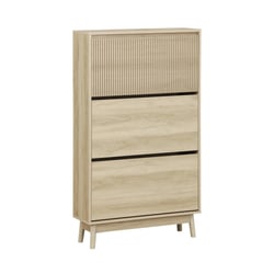 Armoire à Chaussures étroite En Rotin Naturel Avec 4 Portes - 8 étagères Réglables - Idéale Pour L'entrée - 100x24x88 Cm - 5