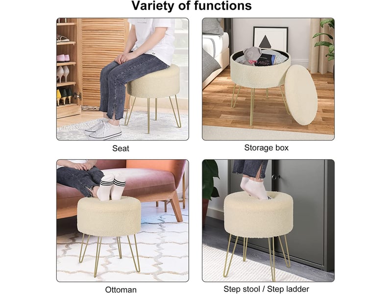 eSituro Tabouret Pouf Pliable, Pouf Coffre de Rangement, Tabouret Cube Pliant avec Couvercle Amovible, en Tissu Polaire, Blanc, 38x38x37cm eSituro Tabouret Pouf Pliable, Pouf Coffre de Rangement, Tabouret Cube Pliant avec Couvercle Amovible, en Tissu Polaire, Blanc, 38x38x37cm
