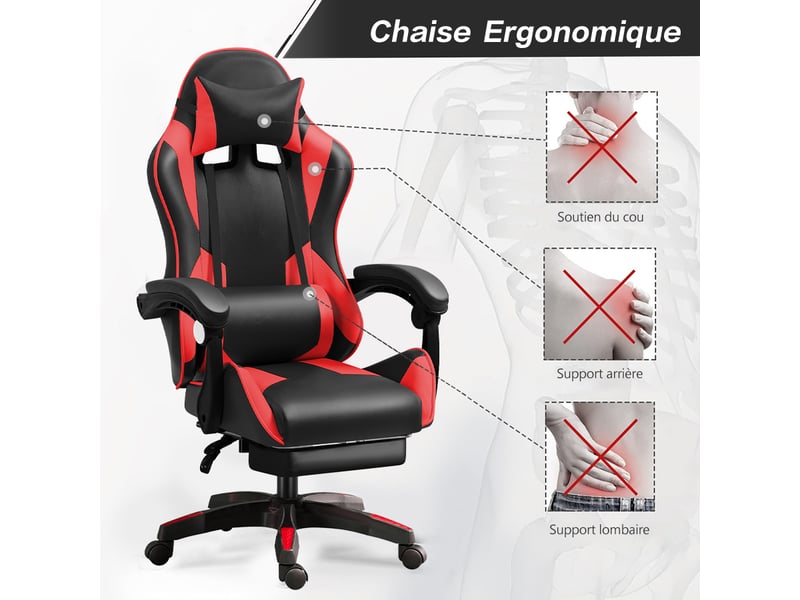 Chaise Gaming Ergonomique IZTOSS - Dossier Réglable, Appuie-tête Et Support Lombaire Intégré