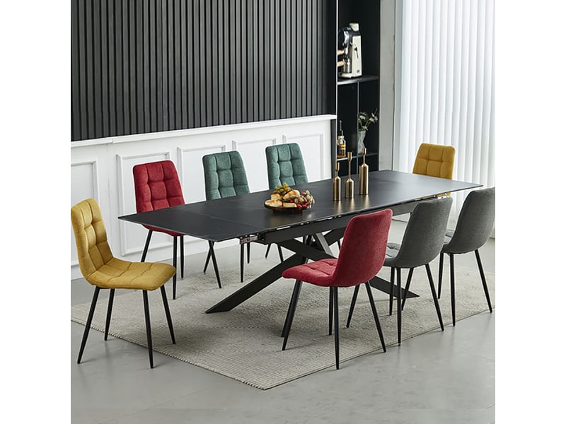 Lot De 4 Chaises Salle à Manger Gris Tissu, Pieds Métal Noir - Moderne, à Assembler
