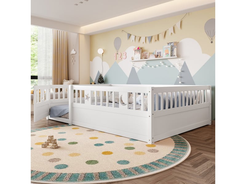 Lit Enfant Maisonnette Avec Cheminée - Cadre Pin Massif 140x190 Cm - Sécurité 360° - Sans Matelas - Style Minimaliste Gris
