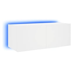 Étagère Murale TV Flottante 150 Cm Blanc – Meuble Télé Avec 4 Compartiments, Passe-Câbles – Support Écran Panneau Particules