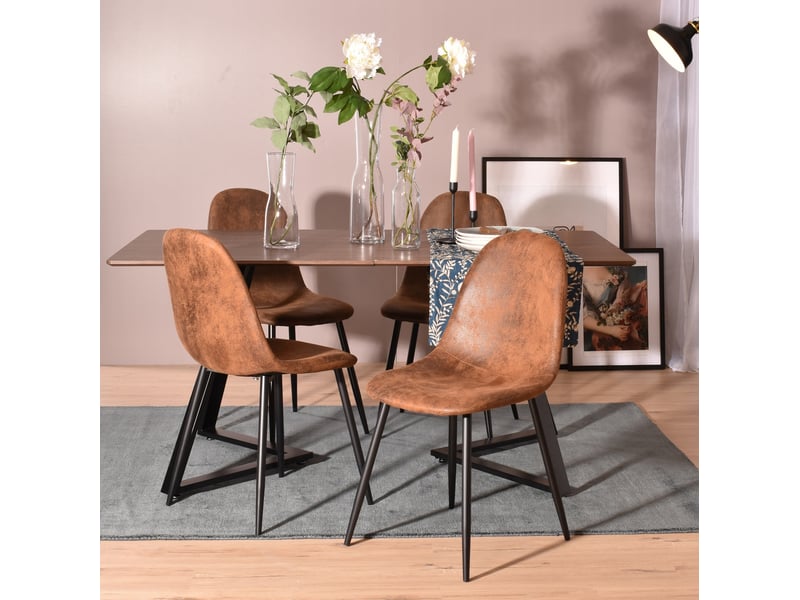 Lot De 4 Chaises De Salle à Manger Style Rétro - Pieds En Bois, Assise Grise - Design Nordique - Neuf