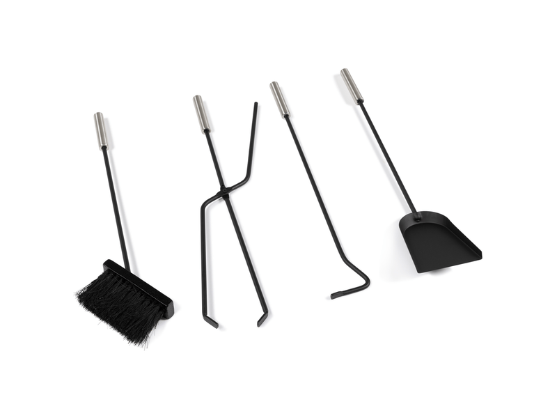 Serviteur De Cheminée 5 Pièces Relaxdays – Noir Mat Moderne : Tisonnier, Pelle, Balai, Pince + Support