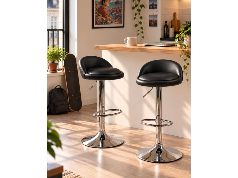 2 Tabourets De Bar Pivotants OHMG - Cuir Synthétique, Réglables 80-100cm | Avec Dossier