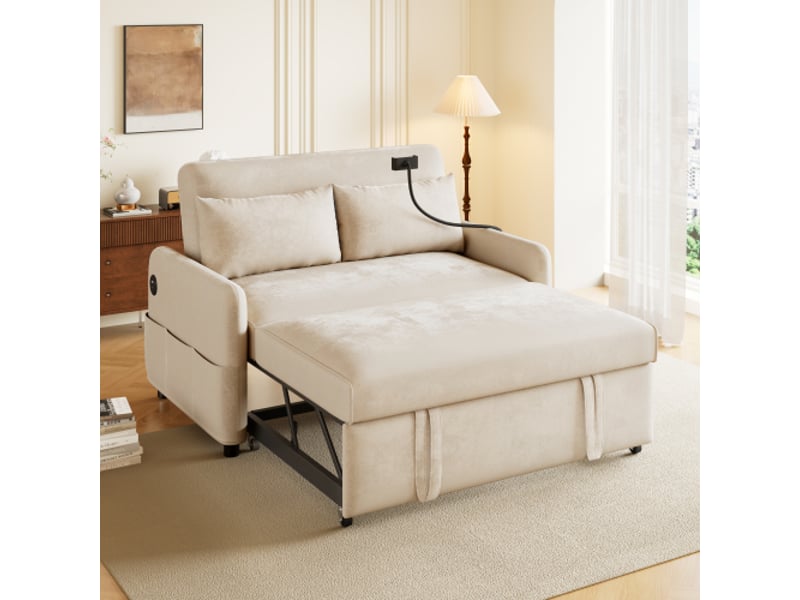 Canapé-lit Convertible 2 Places Gris Chenille - Convertible En Matelas, Pliable, Sans Montage - Pour Salon Ou Chambre D'appoint