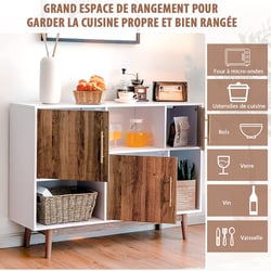 Desserte De Cuisine Roulante ACHILLE XXL 100cm - Bois Et Noir - Placard Vitré, Tiroir, étagères - 4