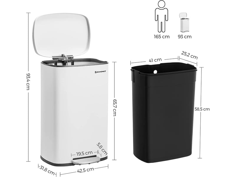 Poubelle De Cuisine à Pédale 50 Litres - Dimensions 58x41x33 Cm - Pratique Et Hygénique