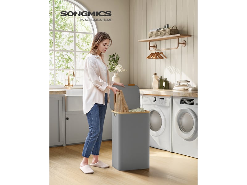 Panier à Linge Double SONGMICS Avec Couvercle - 90L, 2 Sacs Amovibles + 6 Filets, Rotin Synthétique, 33x45x60 Cm - 8