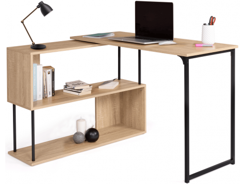 Bureau D'Angle Rotatif 180° HOMCOM - Avec Bibliothèque, Tiroir Et Placard - Blanc 117x82x74 Cm - Pour Chambre Ou Bureau