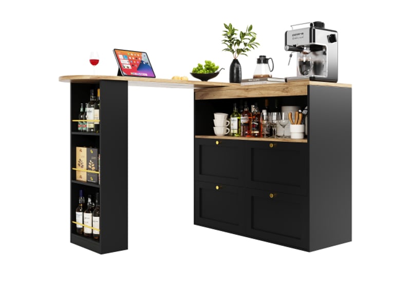 Table De Bar Rotative 360° Avec Rangements - Meuble Multifonction Pour Salon, Bureau Ou Salle à Manger (Noir) - 5