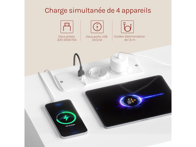Table De Chevet LED Avec Tiroir Caché Et Chargeur USB-C - Blanc - Lvifur