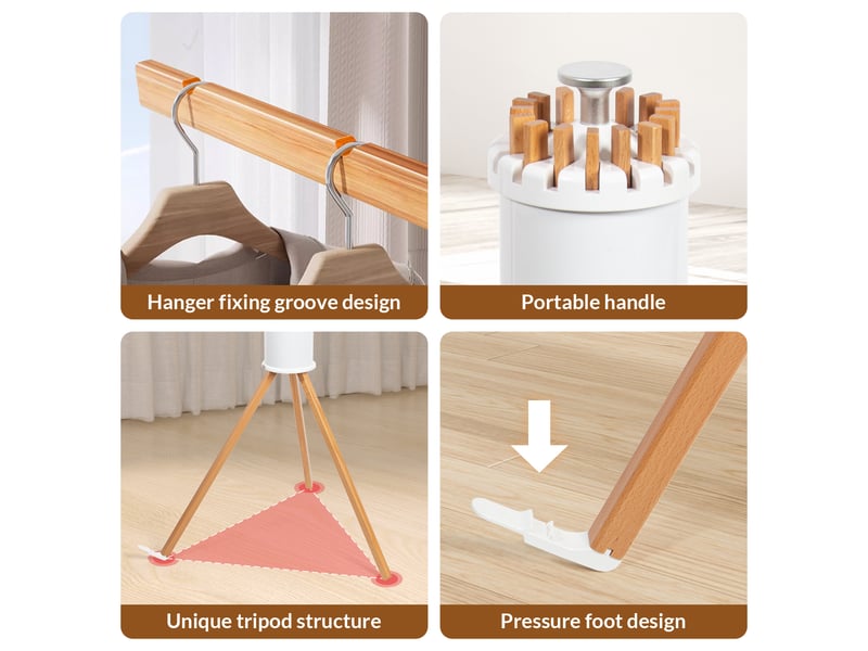 Séchoir à Linge Pliable En Éventail En Bois - 16 Barres, 121x112 Cm, Peu Encombrant Pour Balcon/Salle De Bain - 6