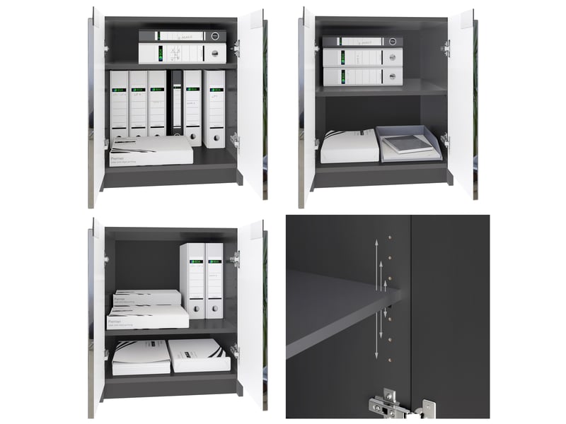 Commode D'imprimante Logan, Armoire à Dossiers Avec 2 Compartiments Et 2 Portes Corps Noir Mat Facades Chene Nature 51 X 605 X 54 Cm Commode D'imprimante Logan, Armoire à Dossiers Avec 2 Compartiments Et 2 Portes Corps Noir Mat Facades Chene Nature 51 X 605 X 54 Cm