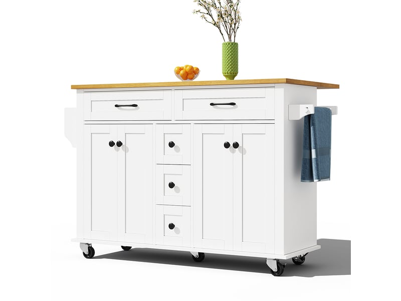 NAIZY Armoire De Cuisine Roulante Avec Plan De Travail - 115x36x90 Cm - Tiroirs, Étagères Et Porte-Serviettes