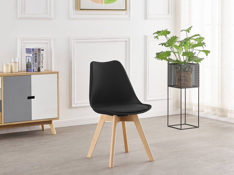 Chaise De Salle à Manger Style Venise - Bois Noir, Assise Rembourrée Gris Clair, Livrée Assemblée