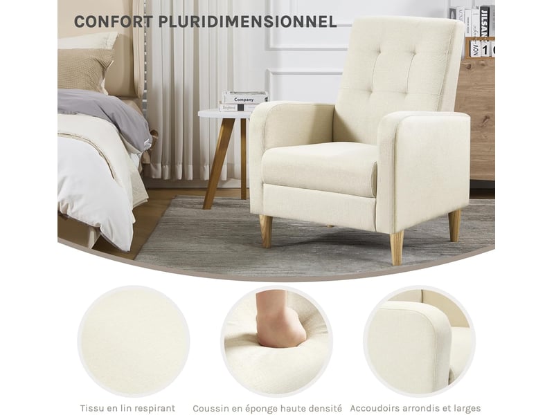 Fauteuil De Salon Fiximaster Confortable Avec Grand Coussin - Fauteuil Relaxation Moderne Beige Charge 136 Kg