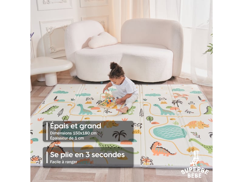 Tapis Enfant Elisa Kids – Motif Dinos Et Palmiers – 80 X 150 Cm, Velours Doux – Facile D’entretien, Compatible Sol Chauffant Et Allergiques
