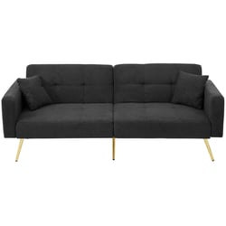 Canapé-lit 2 Places Noir 112x60x55 Cm - Convertible En Lit 174 Cm - Tissu Polyester Rembourré