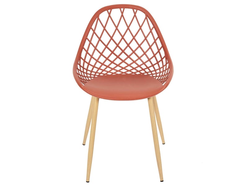 Lot De 4 Chaises Tressie Terracotta - Coque Arrondie, Piétement Fer Vernis Bois, Intérieur Extérieur