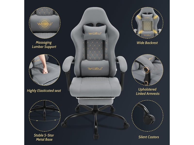 Chaise Gaming Ergonomique JUMMICO Avec Massage Lombaire - Dossier Inclinable 90-150°, Assise Large 50 Cm, Poids Max 150 Kg - Pour Jeux Et Bureau, Blanc - 8