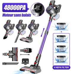Aspirateur Balai Sans Fil Suirviz U8 – 40KPa, 35 Min, Lumière LED Verte, 4 En 1 Poils Animaux