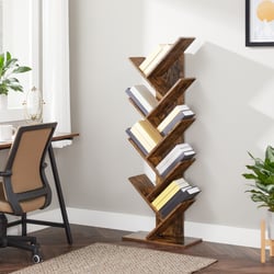 Bibliothèque Arbre VASAGLE 8 étages - Étagère D'angle Gain De Place - Marron Rustique - Pour Salon, Chambre, Bureau