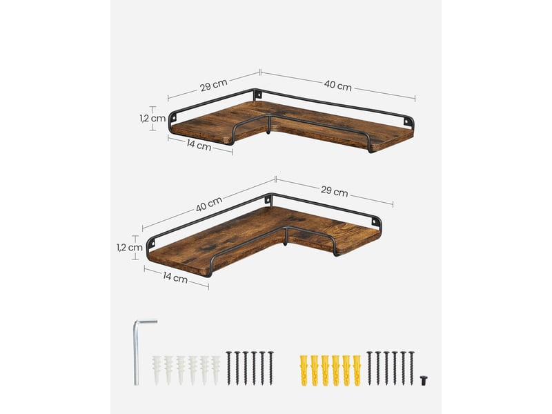 VASAGLE Étagère D’Angle En L Lot De 2 - Tablette Murale Industrielle Marron Rustique Et Noir