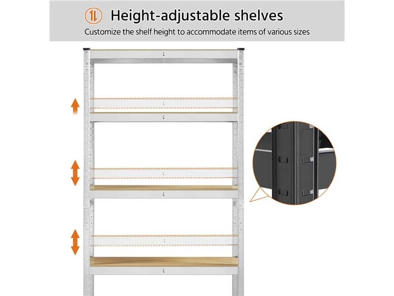 Étagère Garage 5 Niveaux Modulable - 90x180 Cm, Métal Galvanisé, Charge 175 Kg/plateau, Montage Sans Vis - 9