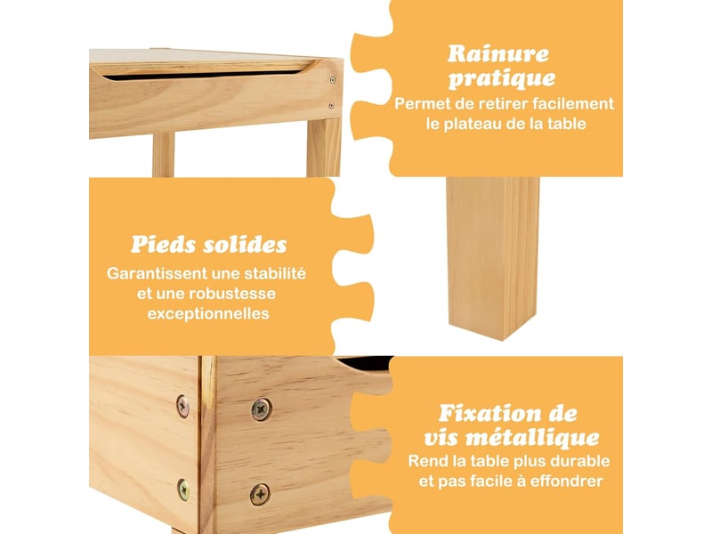 Table De Construction Multifonction 3 En 1 Pour Enfants 2-8 Ans - Double Face + Rangement - Pieds Stables