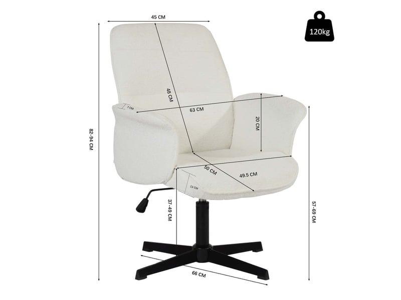 Fauteuil Pivotant Design 360° Avec Dossier Bouletté Blanc - Hauteur Réglable, Inclinaison, Pour Salon Ou Bureau - 11