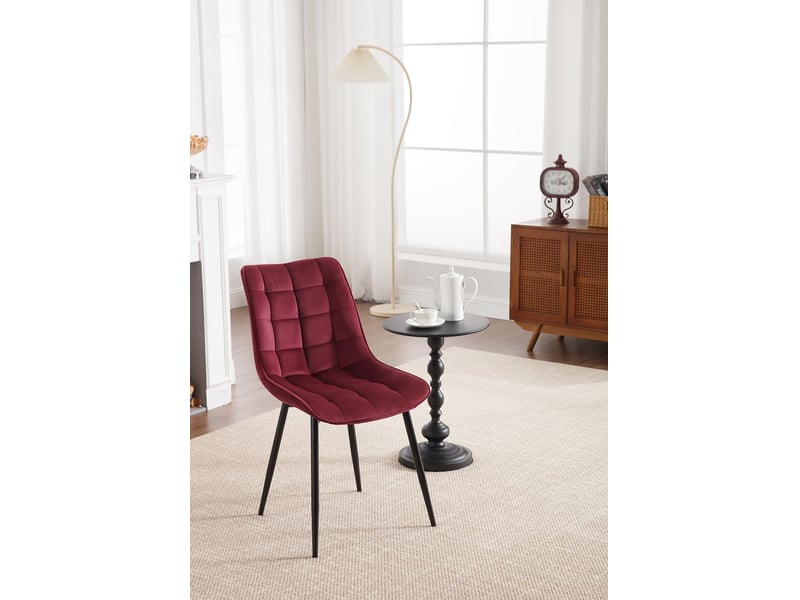 Lot De 4 Chaises De Salle à Manger Bureau Bordeaux - Pieds Métal Noir, Assise Velours Microfibre, Neuves