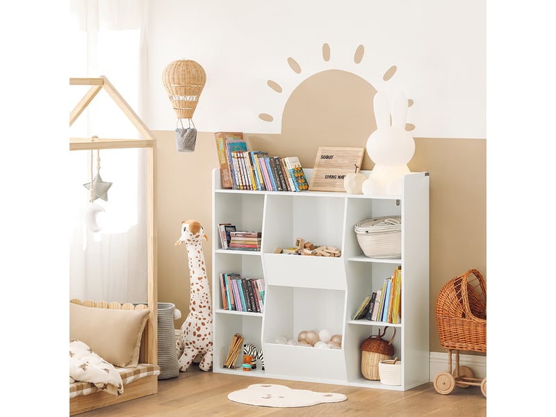 Bibliothèque Enfant SoBuy 80cm - 3 Étagères + 2 Boîtes - Rangement Jouets Et Livres - Blanc