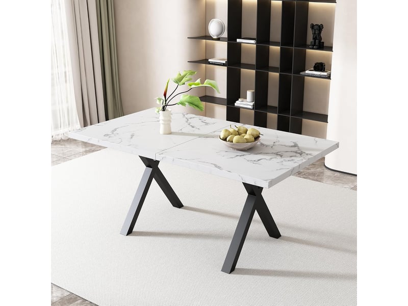 Table à Manger Rectangulaire 140x80cm Merax - Style Marbre, Cadre Métal, Pieds Réglables - Pour Cuisine Ou Salon