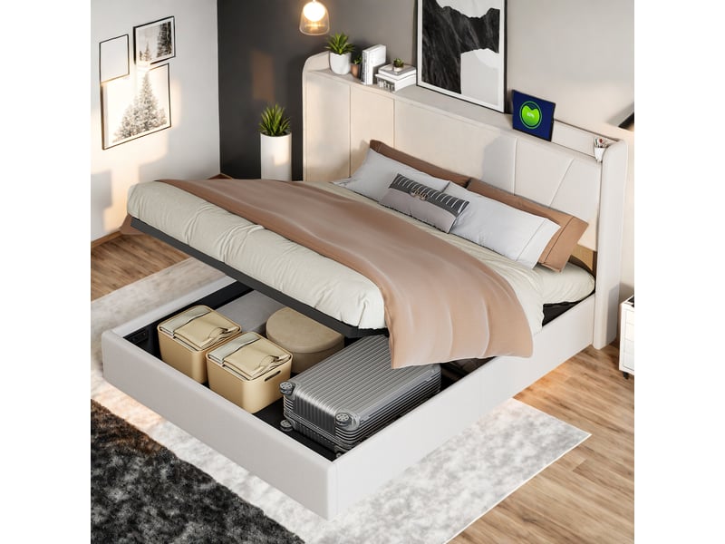 Lit adulte 160x200 / 140x200 cm - Lit rembourré avec sommier - Lit double 200x160cm - Tête de lit surpiquée - Tissu 250 g/m² - - Maison Lit adulte 160x200 / 140x200 cm - Lit rembourré avec sommier - Lit double 200x160cm - Tête de lit surpiquée - Tissu 250 g/m² - - Maison
