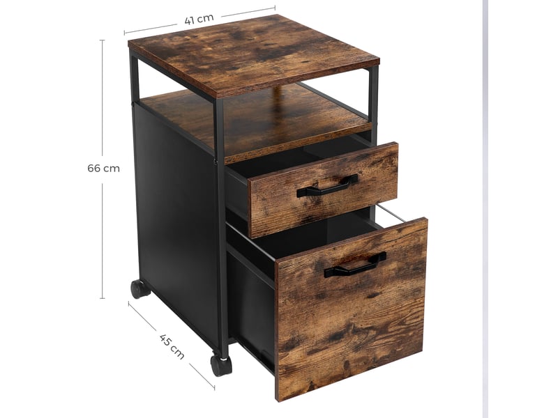 VASAGLE Caisson Bureau 3 Tiroirs Sur Roulettes - Marron Rustique & Noir - Style Industriel - Dossiers Suspendus
