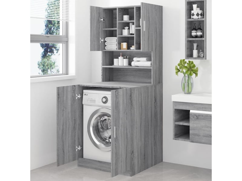 Armoire De Rangement Pour Machine à Laver - 3 étagères Réglables, Acier, Blanc, Gain De Place
