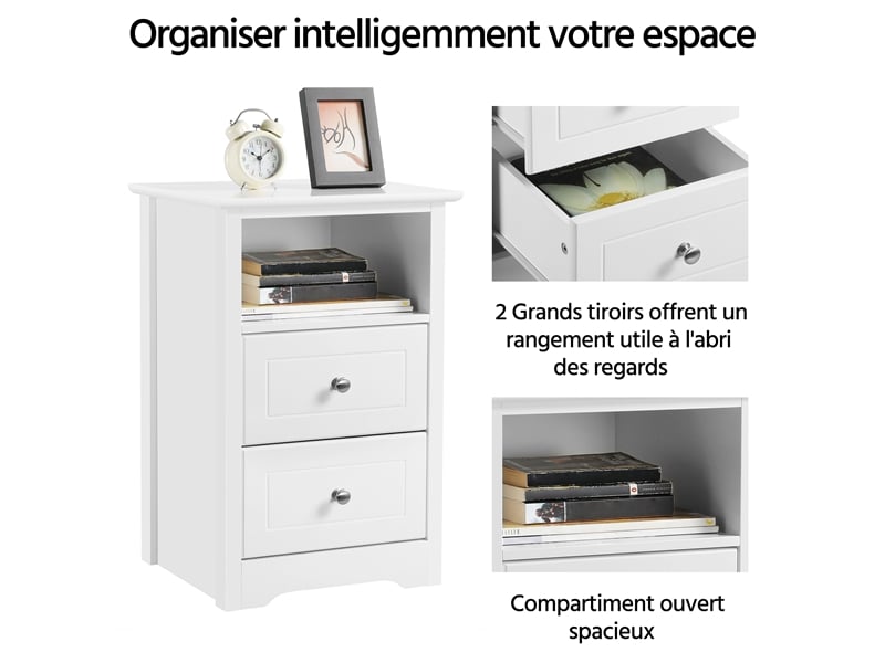 Bonnlo Lot De 2 Tables De Chevet Murales Blanches - Table De Nuit Avec 1 Tiroir, 45,5 X 30 X 14,5 Cm, Idéal Chambre Et Salon