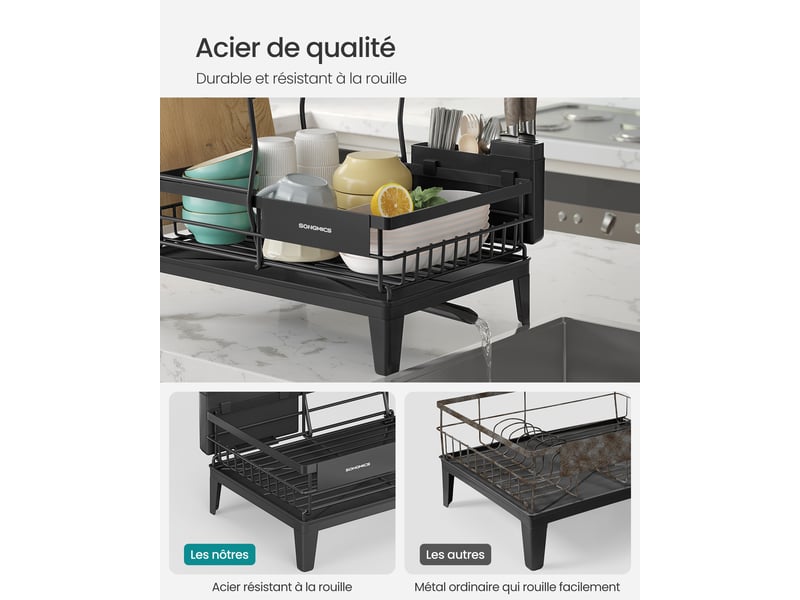 Lot De 2 Supports à Couverts Muraux Avec Bac D'égouttement - ABS, 12,5x8,5x6,6 Cm, Noir - 13