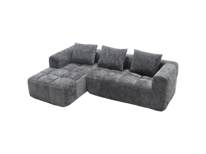 Canapé D’angle En Chenille Avec Méridienne Inclinable – 6 Places, Modulaire, Sans Montage